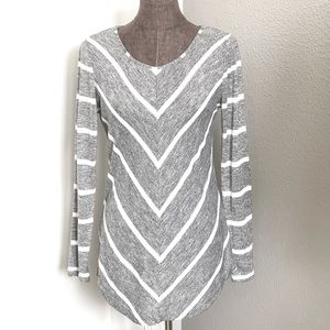 🩶 ALLEGRA K WOMEN LONG SLEEVE GRAY-WHITE STRIPED CREW TOP M